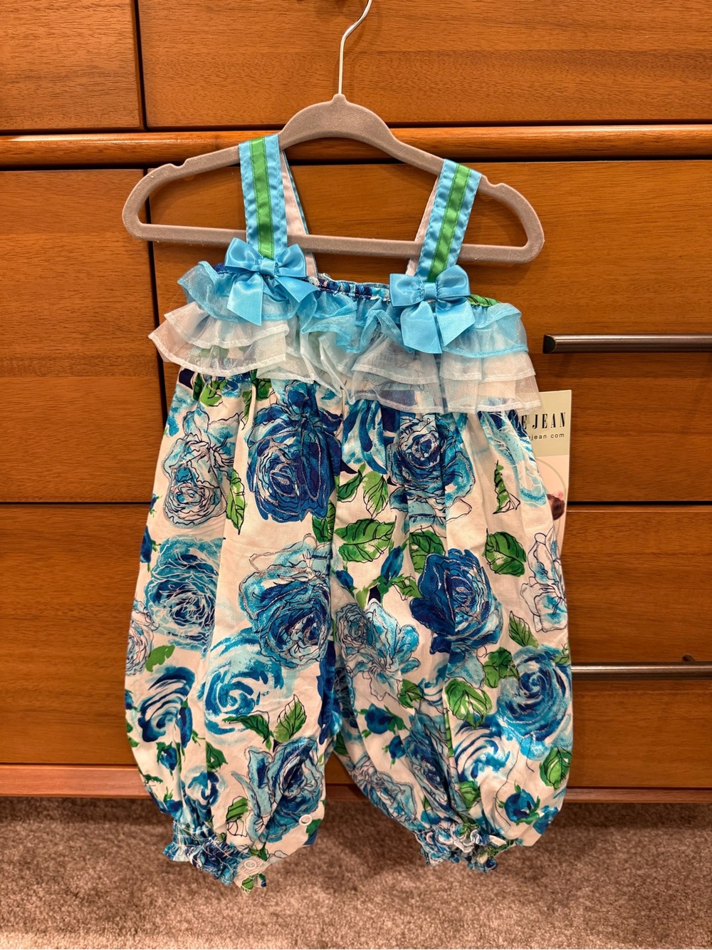 Bonnie Baby Blue Floral Ruffle Romper with Bows